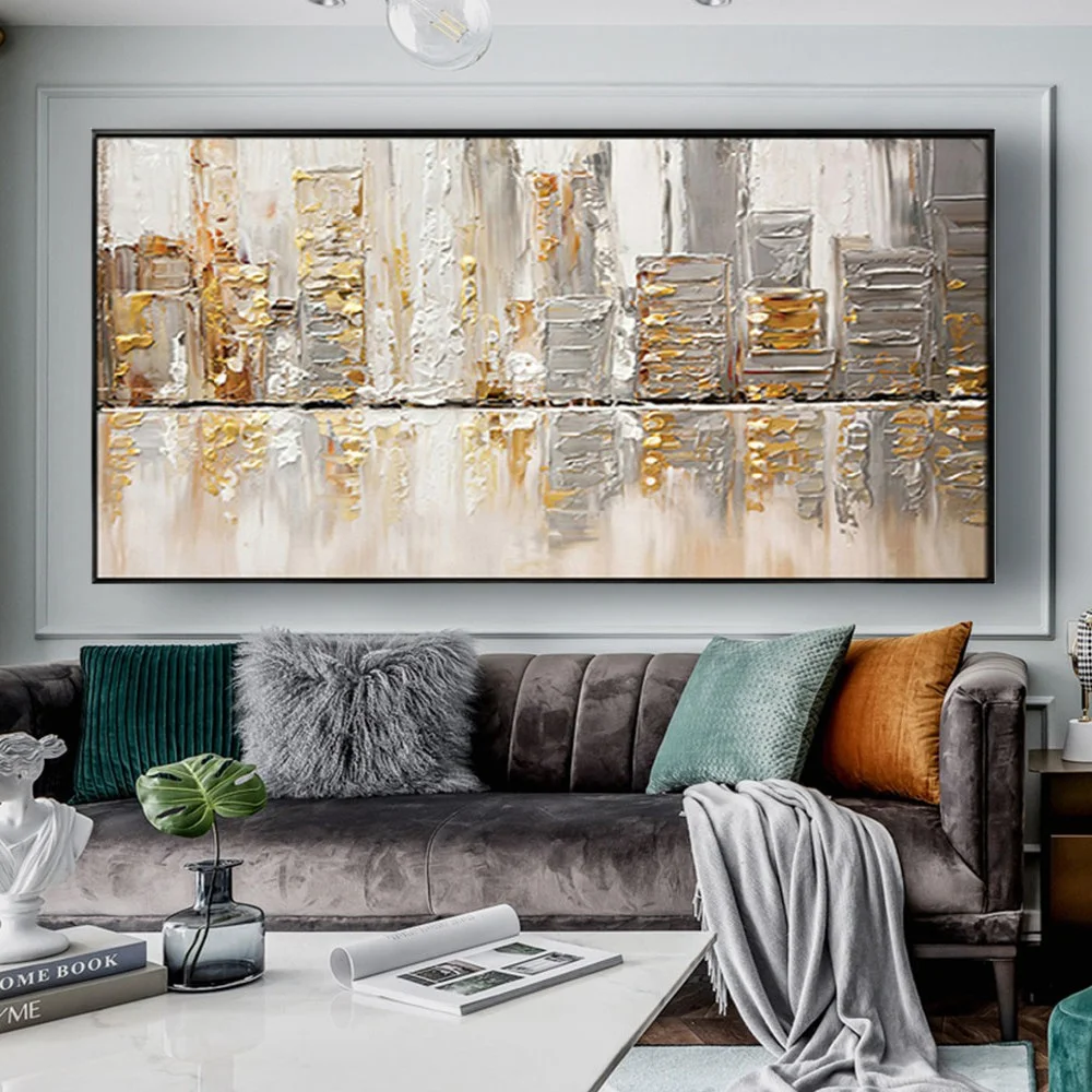 Top Selling Modern Pure Hand Painted Canvas Painting Wall Pictures For Home Decoration Oil Painting City Building Artwork