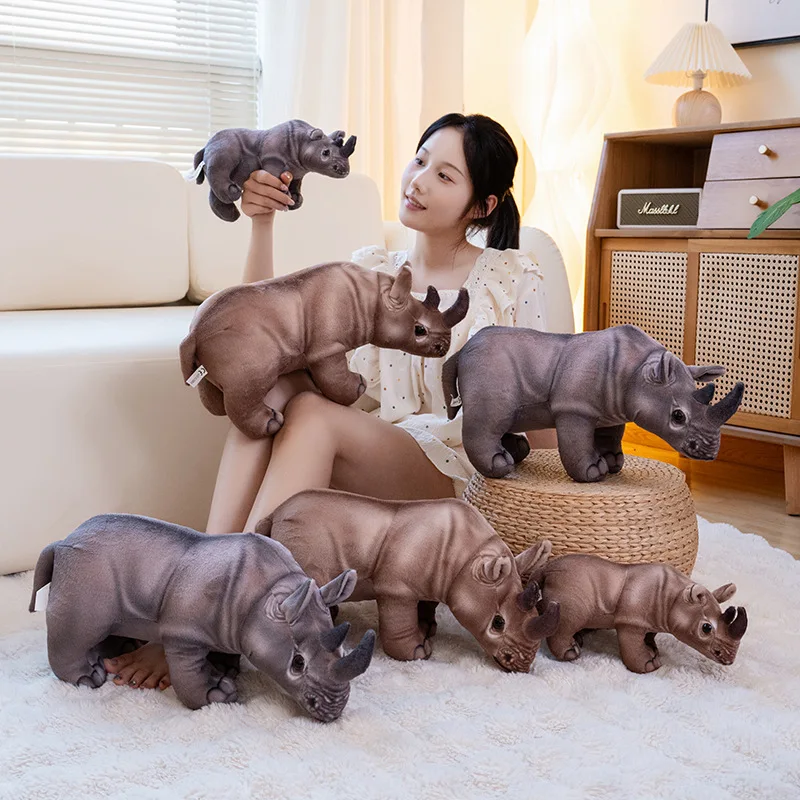 Simulation Cute Realistic Rhinoceros Plush Toys Soft Stuffed Animal Kawaii Rhino Doll Baby Sleeping Pillow for Kids Gifts Decor