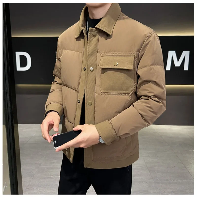 2024 Winter Down Jacket Men Fashion Lapel Three-Proof Puffer Coat Light Warm Slim Fit Casual Business Outdoor Down Jacket Puffer