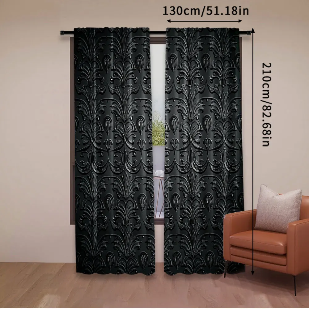 2Pcs Vintage Curtain Antique Baroque Pattern With Mild Shade Gothic Victorian Style For Bedroom Bathroom Living Room Dining Room