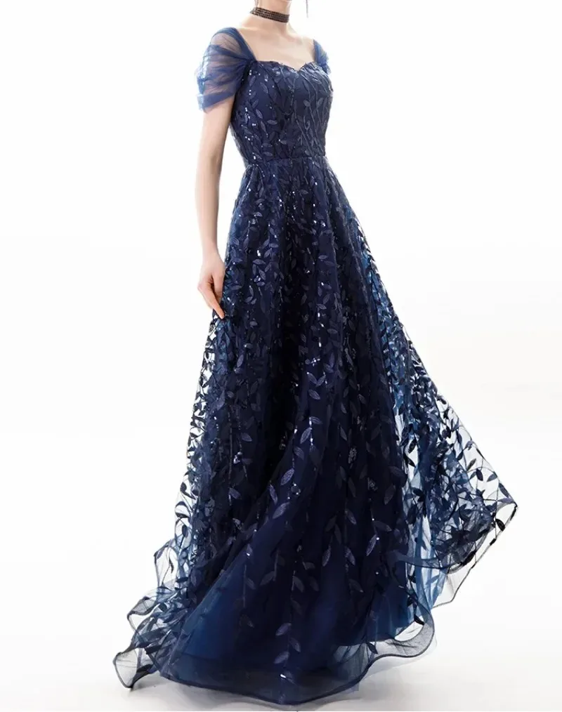 

Luxury Blue Formal Evening Dresses Women Sequined Sparkle Wedding Party Guest Dresses Strap Prom Gown Vestidos De Noche