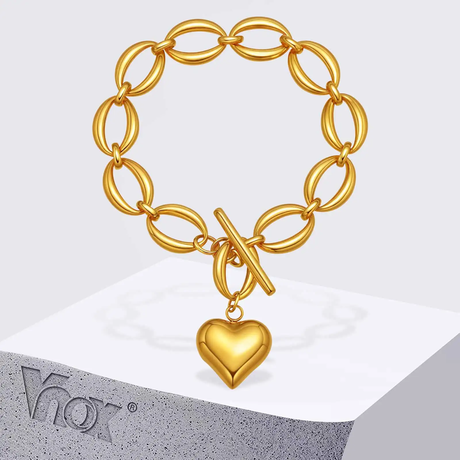 

Vnox Heart Pendant Bracelet For Women Stainless Steel Trendy Hollow Chain Valentine's Day Gifts to Girlfriend