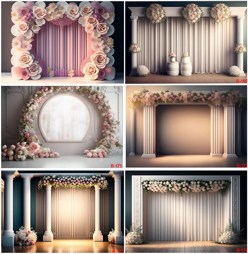 

Wedding Backdrops Drape Curtain Stage Photographic Flowers Bride And Groom Portrait Backgrounds Party Decoration Props Photozone