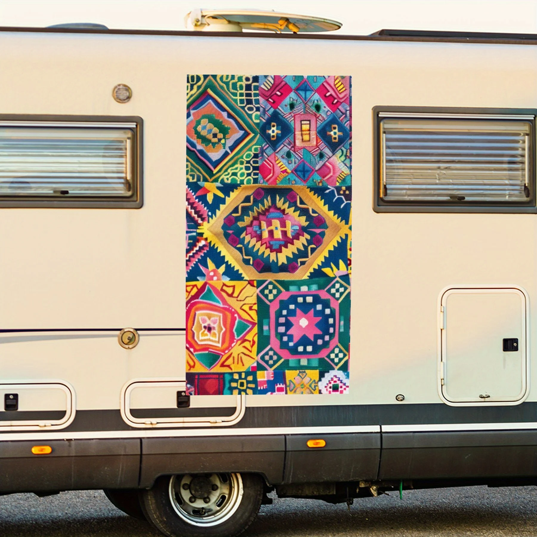 Ethnic Mosaic Pattern Car Sticker,Vinyl decal on the side of the motor home, waterproof self-adhesive vinyl sticker on the side