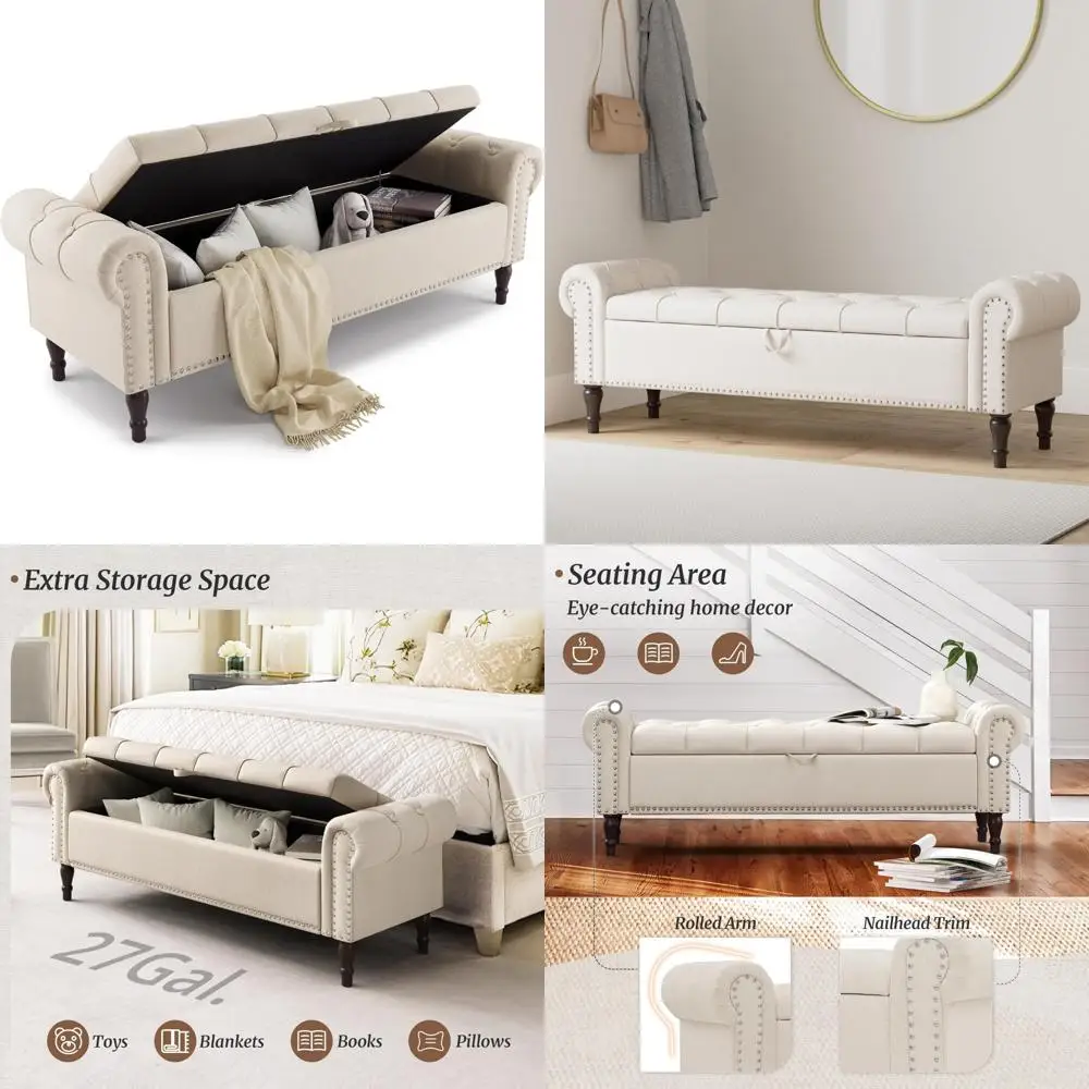 مسند تخزين من الكتان ذو الذراع المدرفلة مع أزرار تلمم وحواف رأس الأظافر لغرفة النوم والنافذة ونهاية استخدام السرير