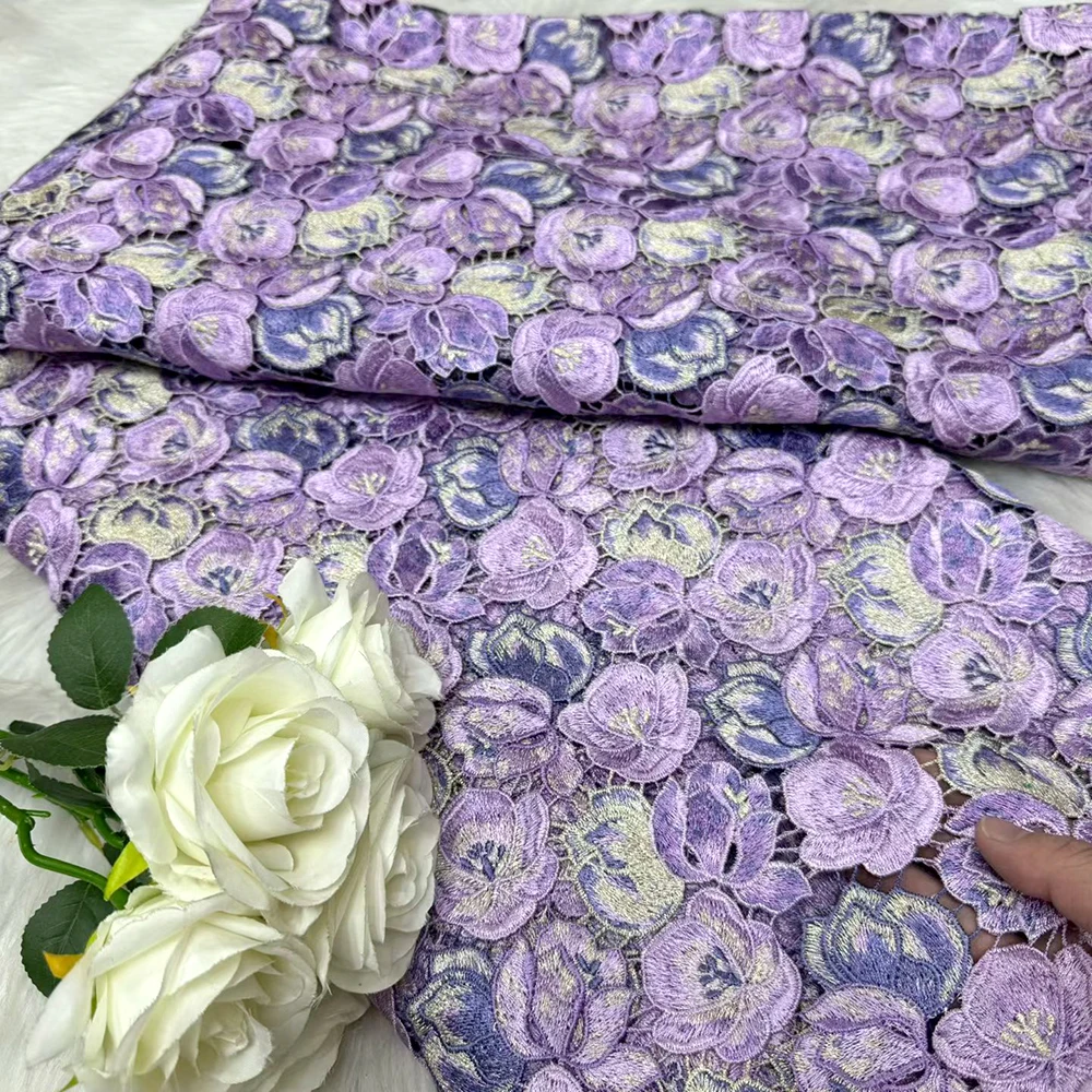 

Newest Flower Embroidered Water Soluble Lace Fabric African Guipure Cord Lace Fabric For Sewing Nigerian Women Dresses 5 yards