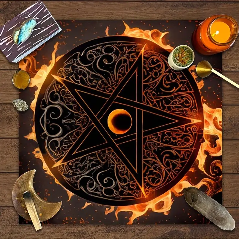 VIKAMA Viking Rune Rune Compass Tarot Tablecloth, Mystical Divination Altar Cloth Ritual for Spiritual Decor, Witchy