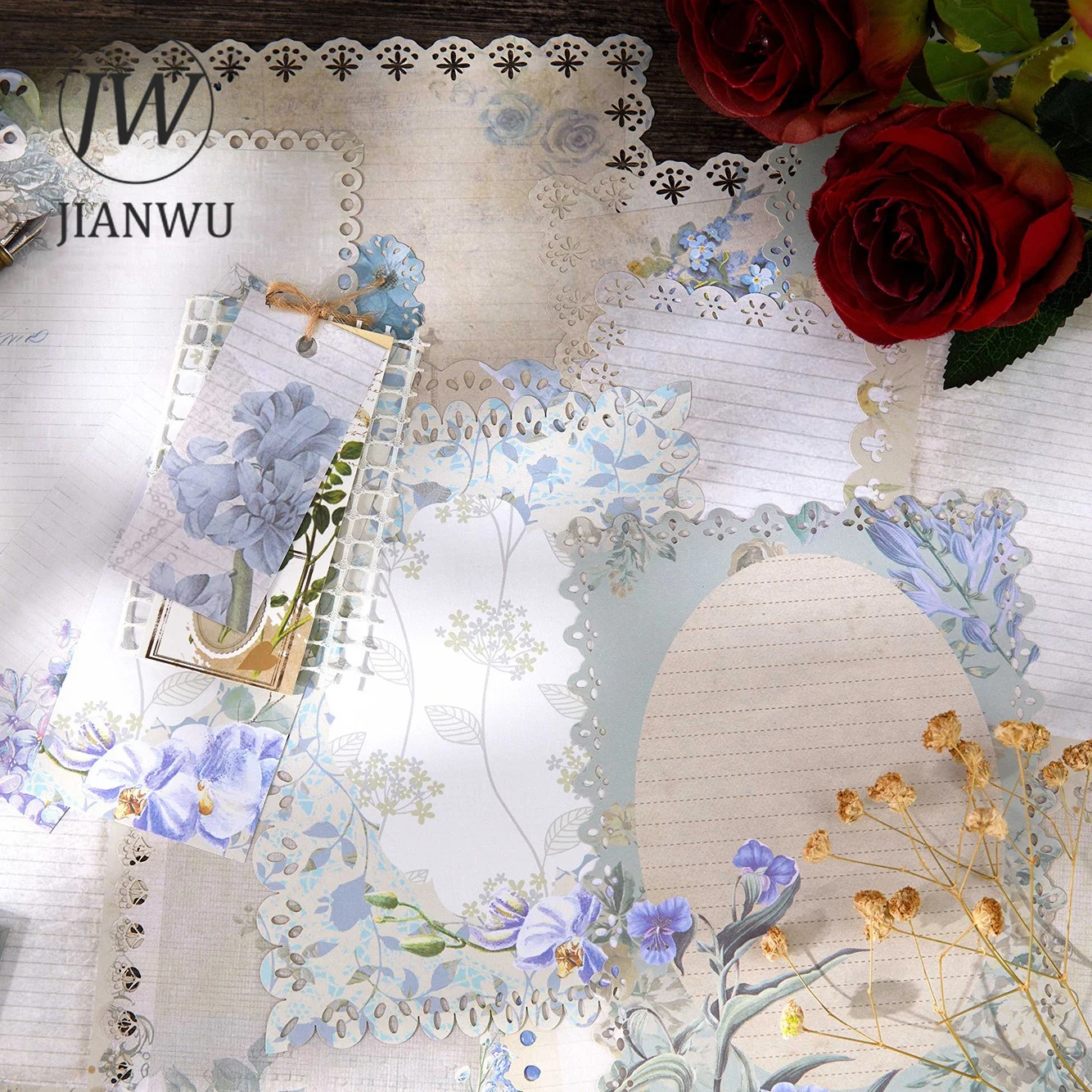 JIANWU Vintage Baroque Lace Flower Border Landscape Collage Scrapbooking Material Paper Creative DIY Junk Journal Stationery