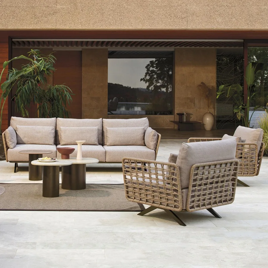

Outdoor Sofa Courtyard Outdoor Open Air Balcony Rainproof Rattan Cafe Villa Hotel Garden Rattan Furniture Combination