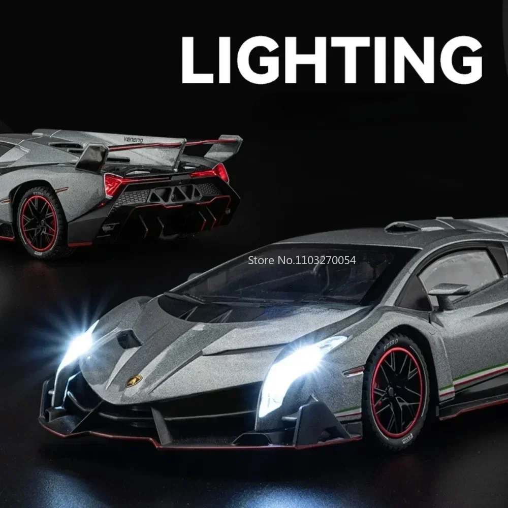 1:24 Lambor Veneno Sportwagen Modell Spielzeug Legierung Diecast Metall Sound Licht Zurückziehen Sammlung Fahrzeug Junge Geburtstag Geschenk Kinder Spielzeug