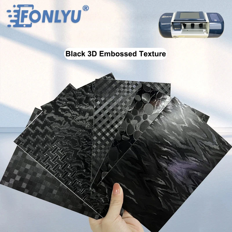 FONLYU 50PCS Black 3D Embossed Texture Back Stickers Rear Films Smart Phone Glass Protect Sheet Membrane For Tuoli Blade Plotter