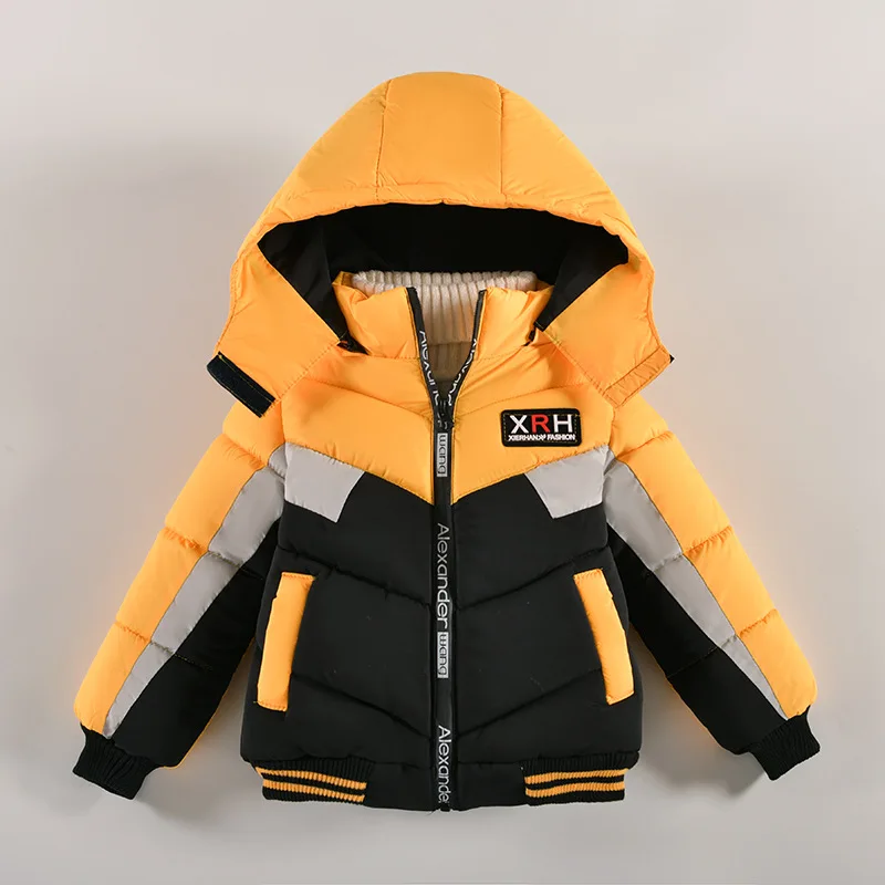 2 3 4 5 Years Keep Warm Boys Jacket Letter Printing Winter Fashion Baby Coat Hooded Zipper Outerwear Birthday Gift Kids Clothes