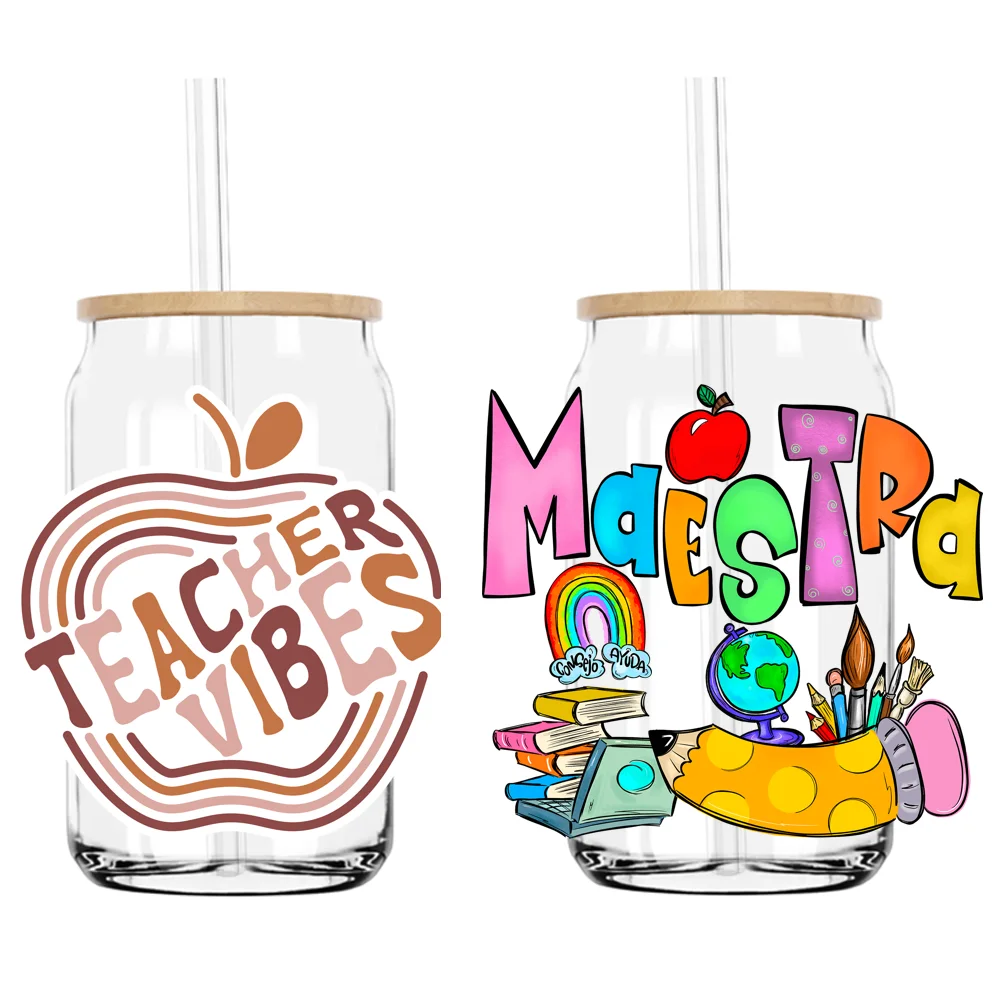Teacher Vibes UV DTF Transfers Stickers Decals For Libbey Cold Cups Mugs Tumbler Waterproof DIY Craft