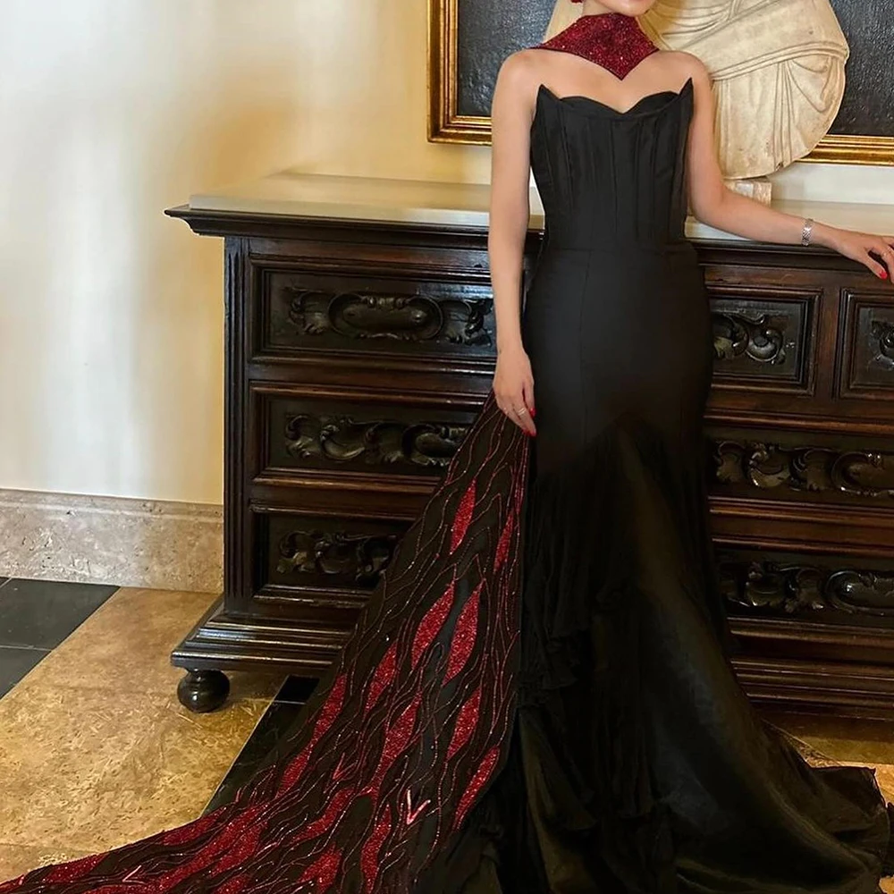 

Formal Satin Straight shawl Sequined and Crystal Evening Dress Strapless Sleeveless Floor Length Watteau Train Photo Color