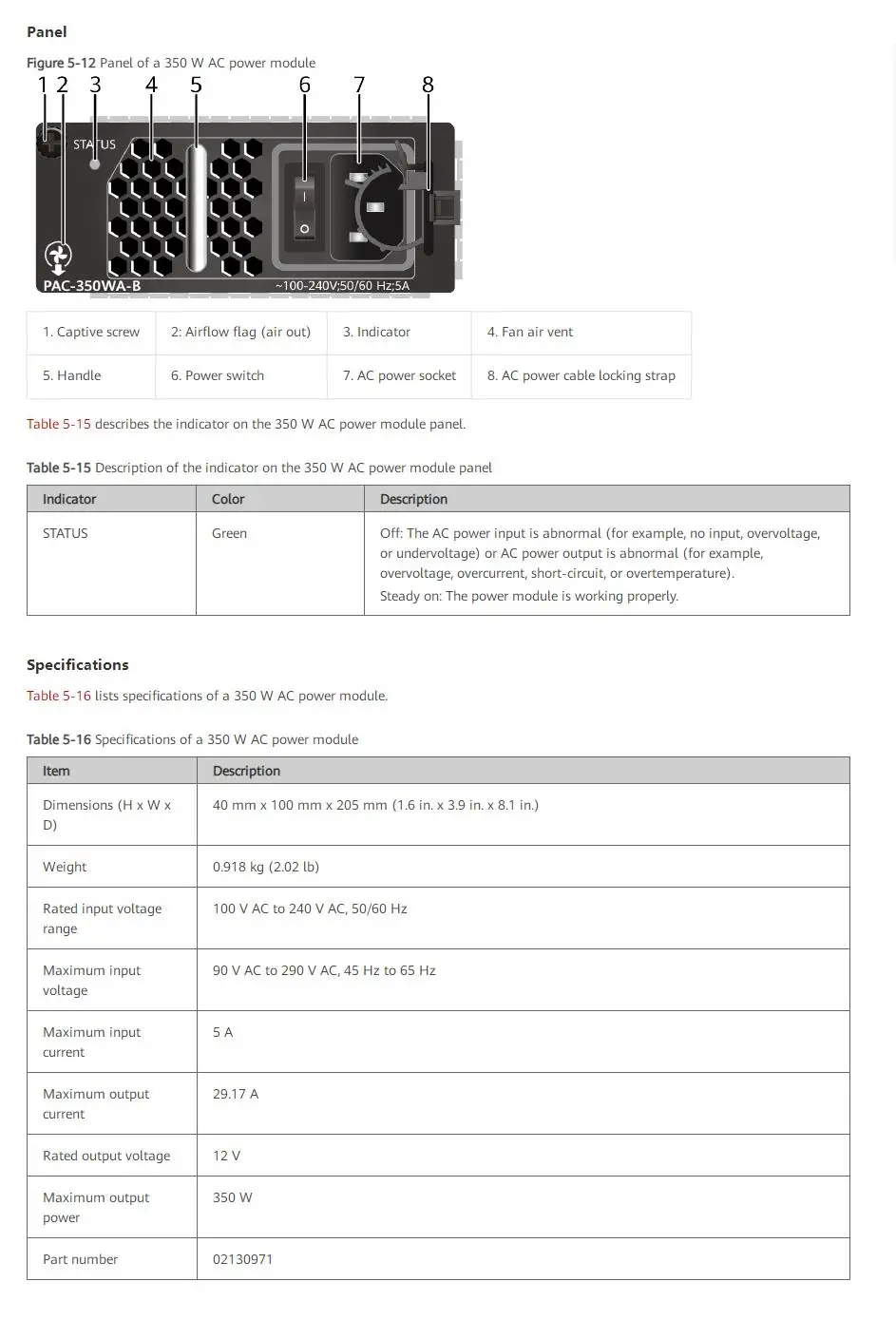 PAC-350WA-B  350W AC Power Supply Module for Huawei S5700 Series Switches