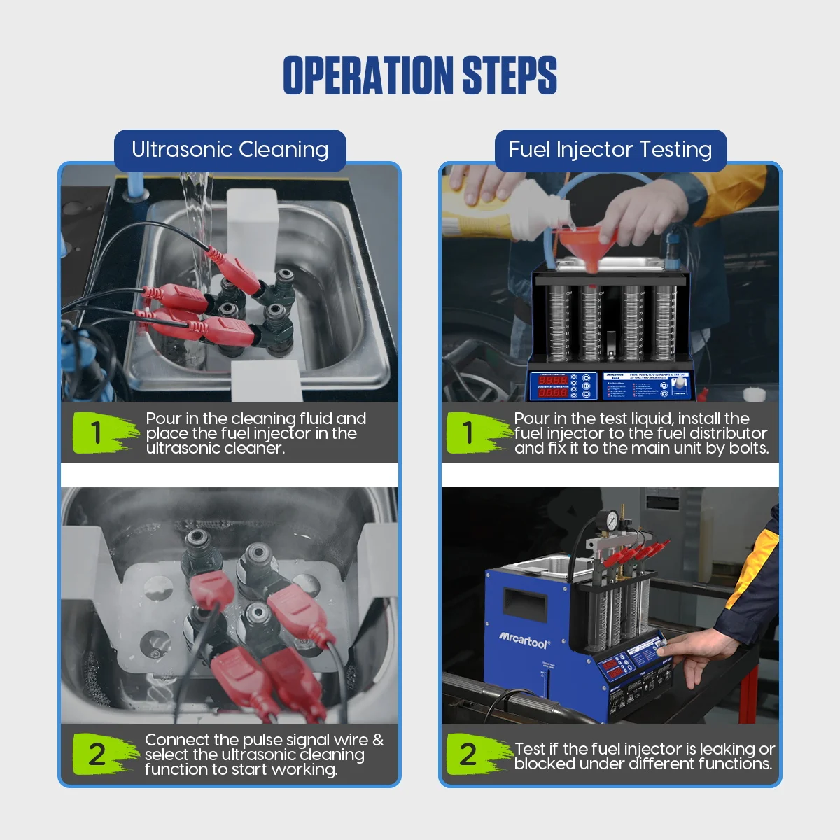 MR CARTOOL V308 Ultraschall-Kraftstoffeinspritzdüsen-Reinigungsgerät 4 Zylinder 110V 220V Kraftstoffeinspritzdüsen-Heizreiniger und -Tester für Auto und Motorrad – Detail 9