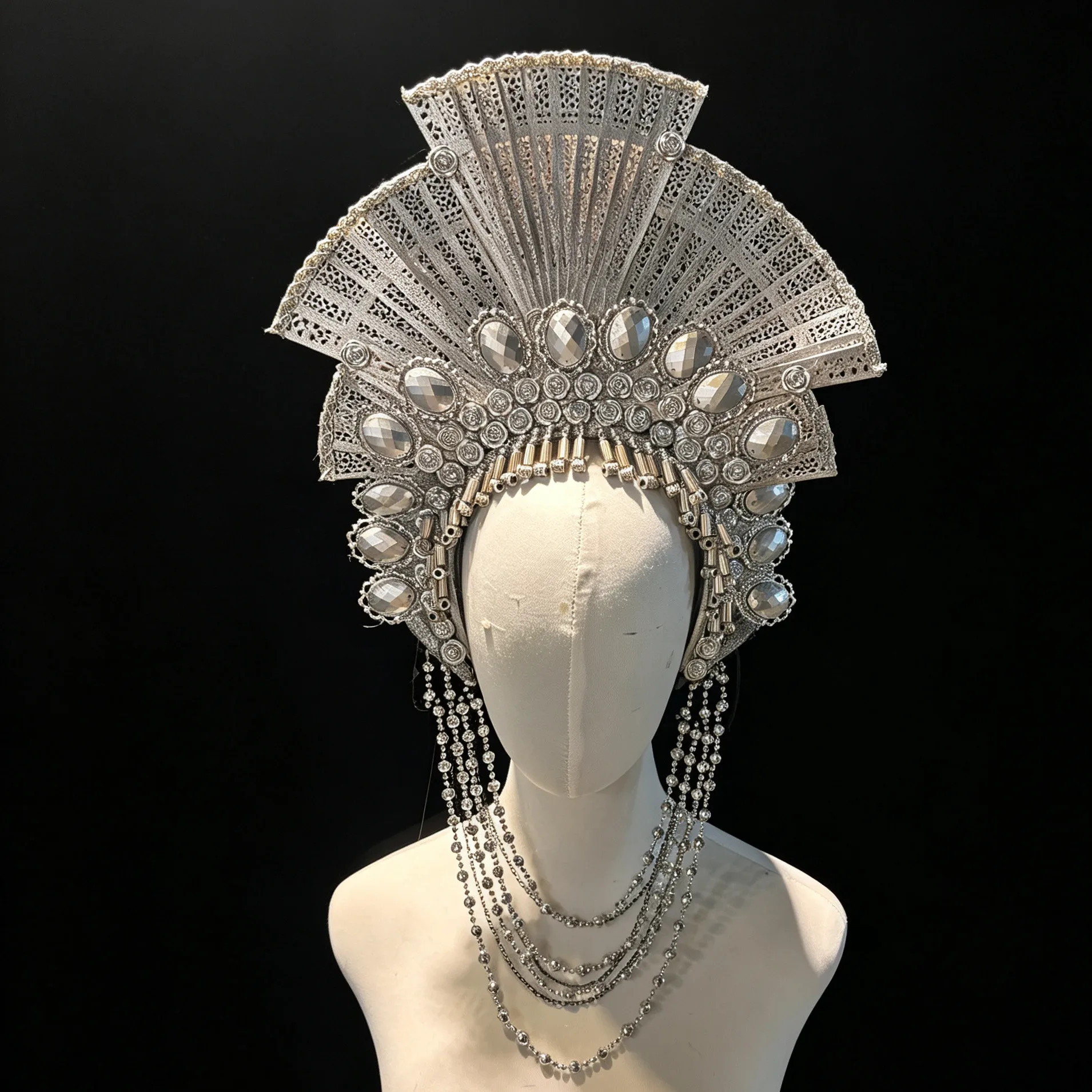 Gothic Dark Gold Exaggerated Runway Style Headwear Halloween Fan Hair Accessory Makeup Performance Headpiece