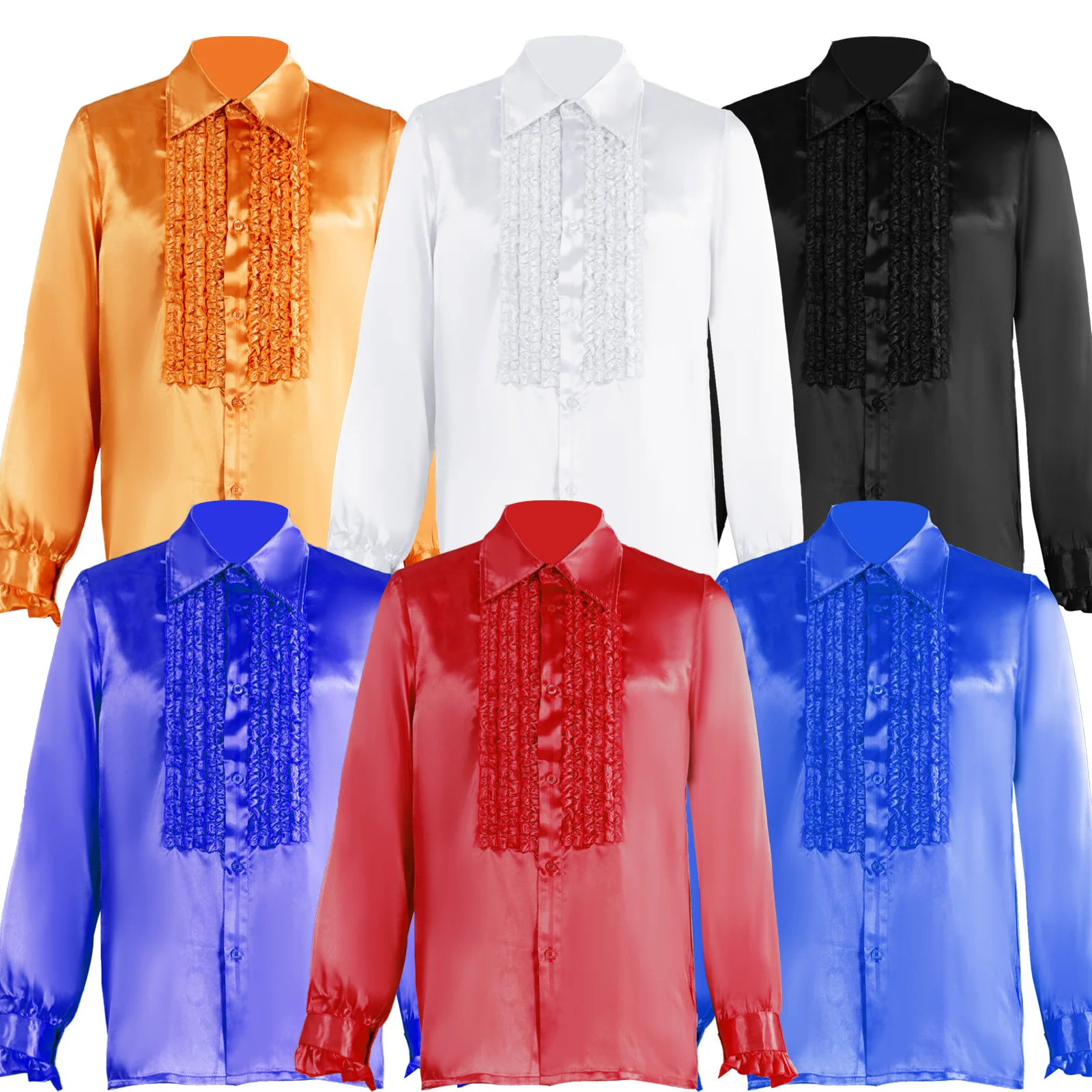 Chemise d'Halloween pour hommes, chemise de carnaval, manches longues, Costume de bal à volants, Costume de palais