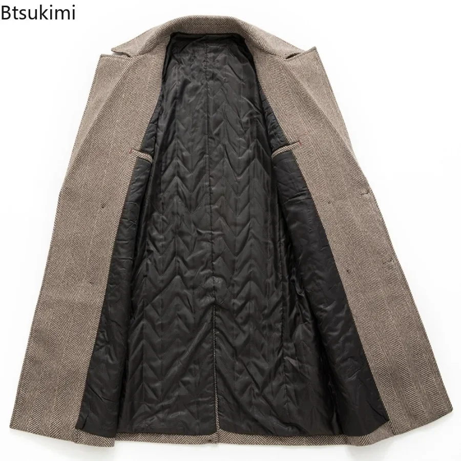 New 2025 Men's Double Breasted Wool Coat Simple Mid-length Trench Men Business Casual Woolen Jacket Male Warm Windbreak Overcoat