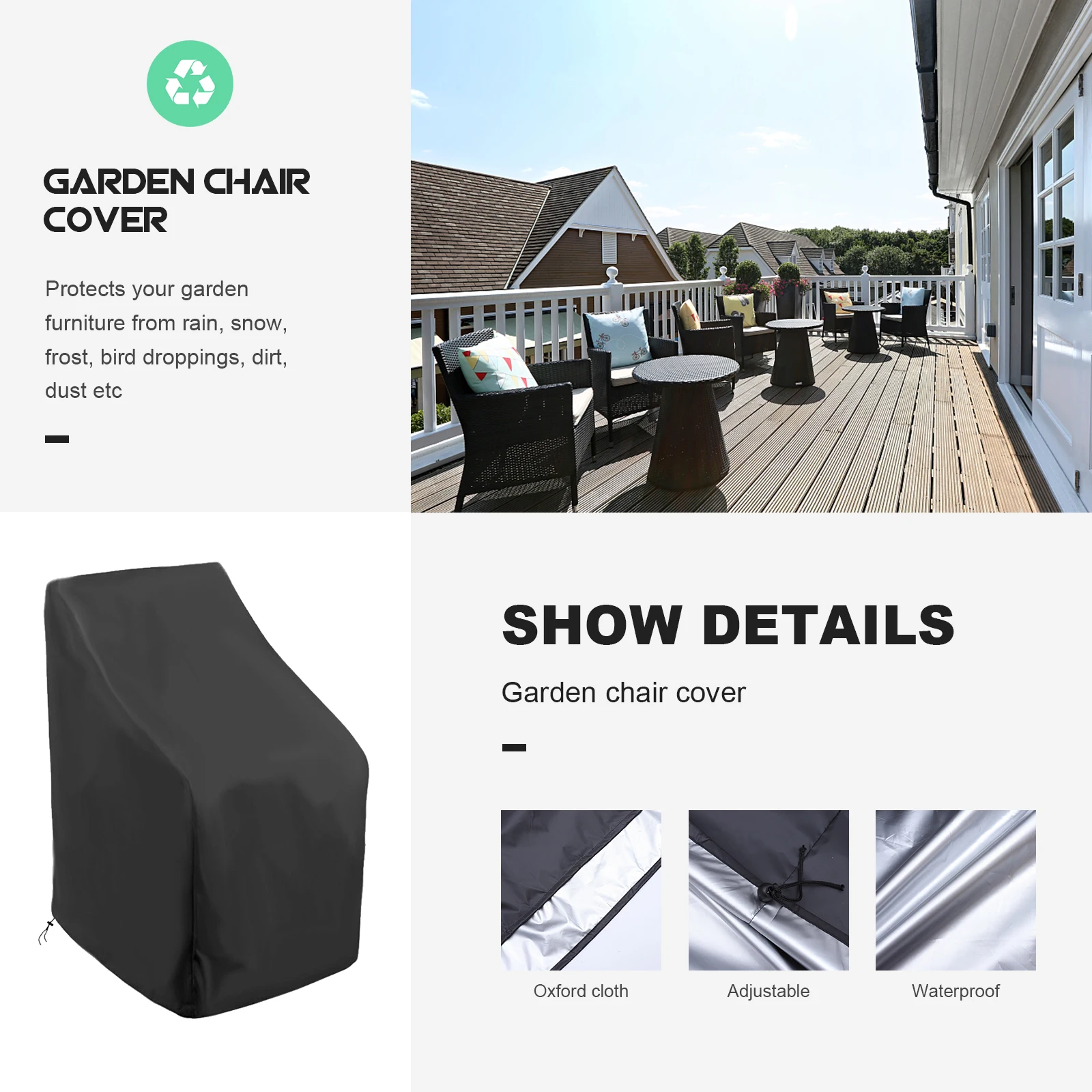 

1Pcs Garden Chair Cover Waterproof Oxford Cloth Portable Tear Resistant Outdoor Furniture Protective Cover Dustproof Uv