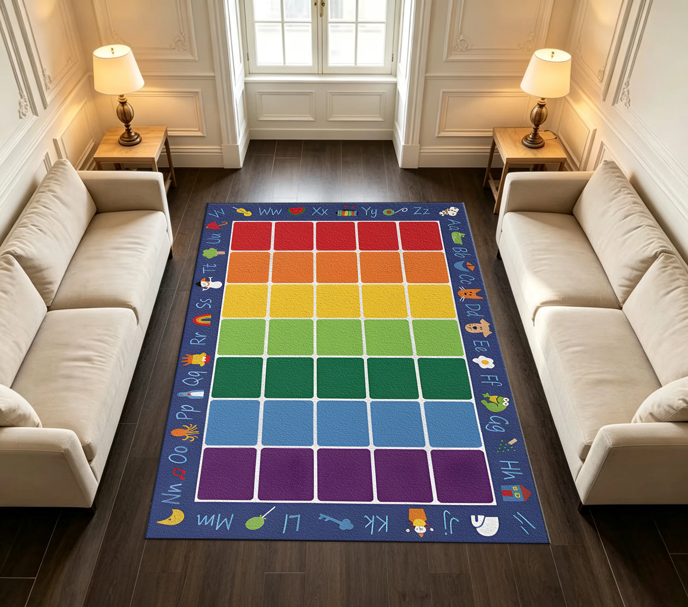 Kids Alphabet Rainbow Color Block Educational Playroom Area Rug