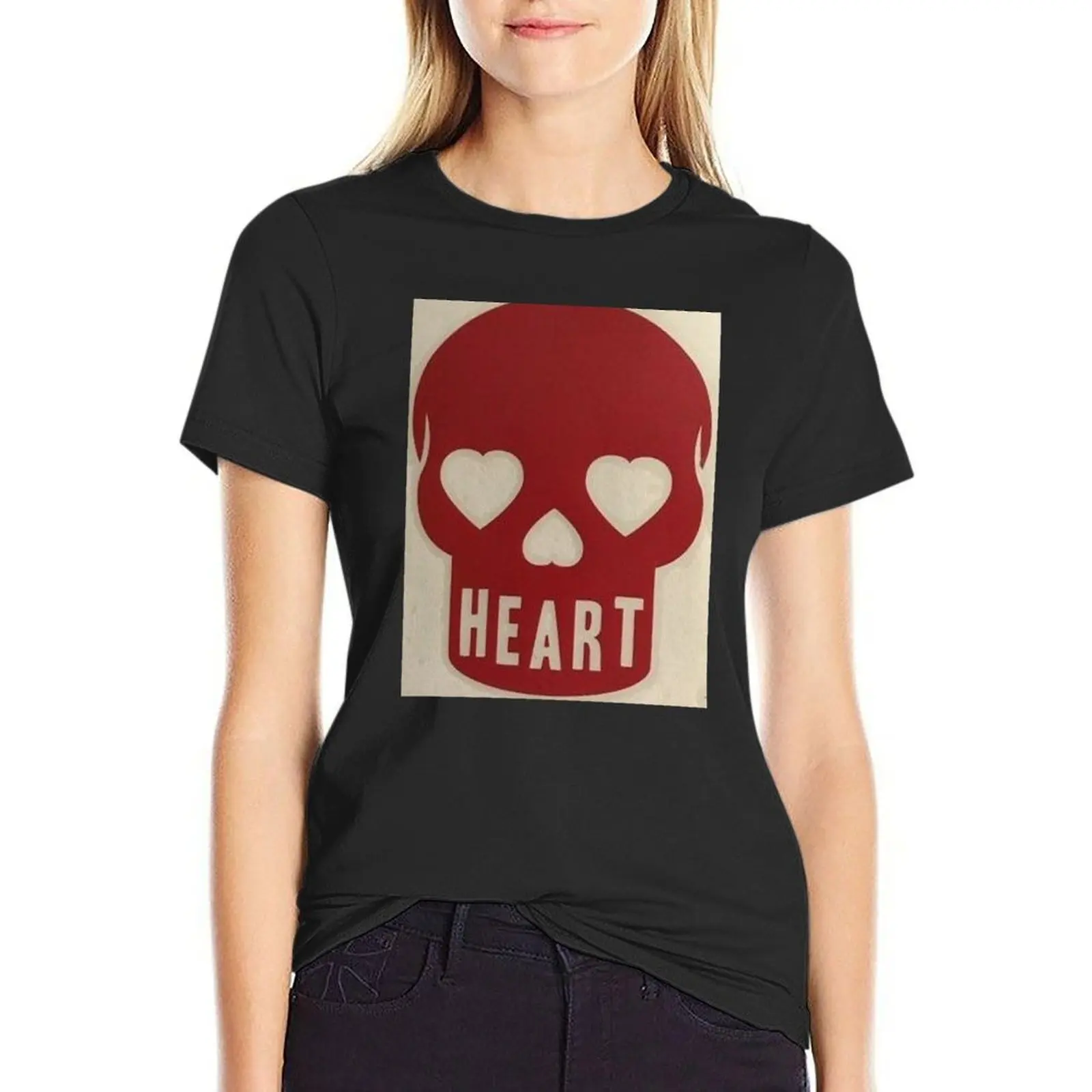 

Heart Skull T-Shirt korean fashion Short sleeve tee Aesthetic clothing cropped t shirts for Women