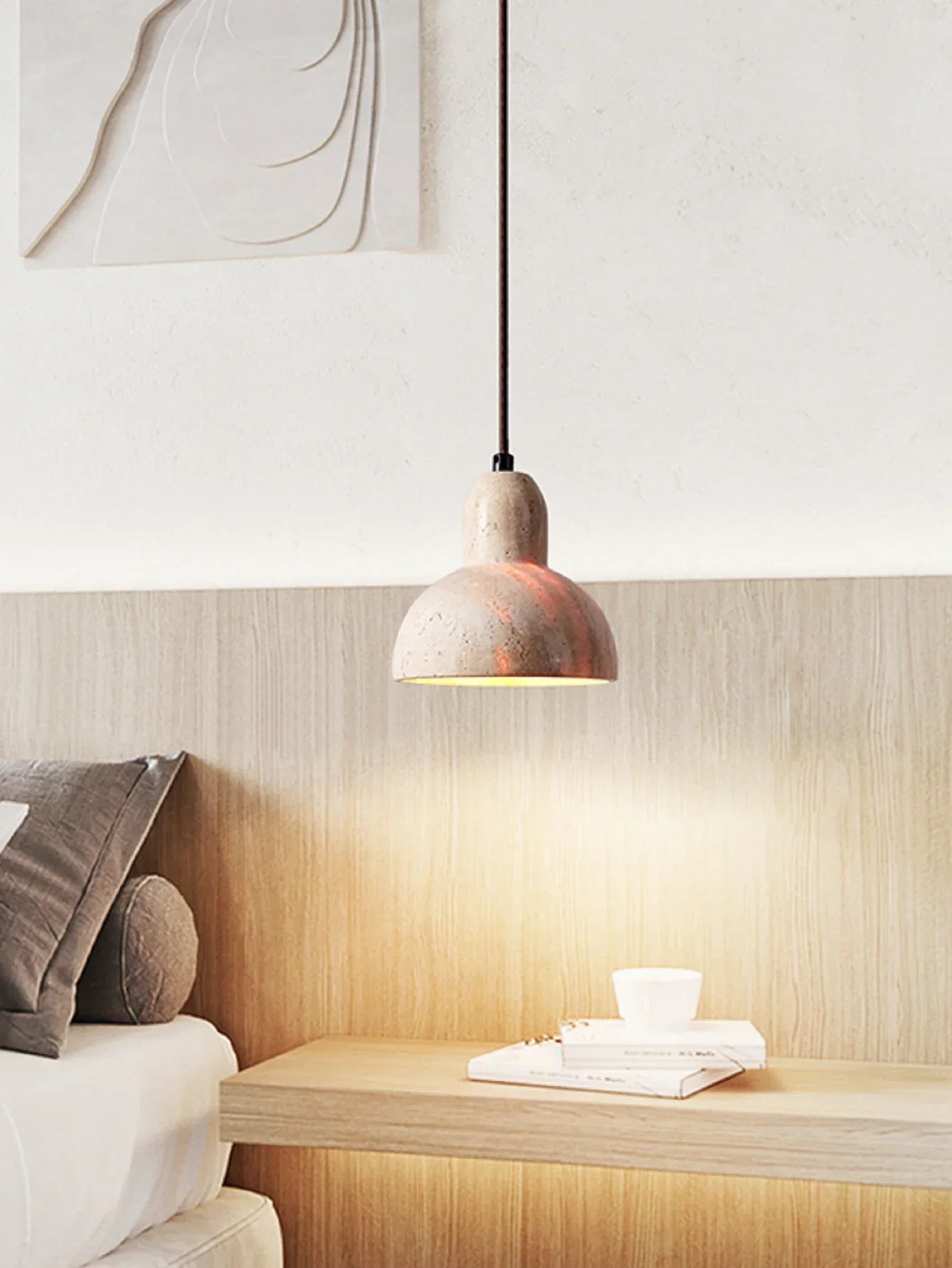 Retro Yellow Hole Stone Bedside Pendant Lamp Creative Designer Lampara Techo Led Lighting for Bedroom Dining Room Lustre Decor