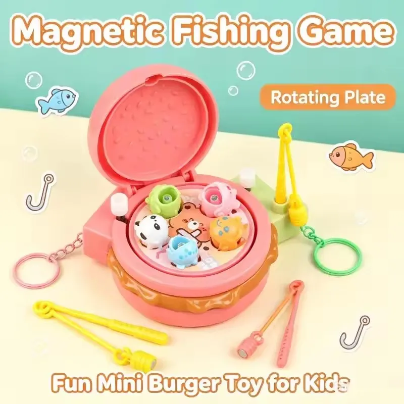 Hamburger Shape Magnetic Fishing Toy Cute Stress Relief Educational Pendant Fun Montessori Toy