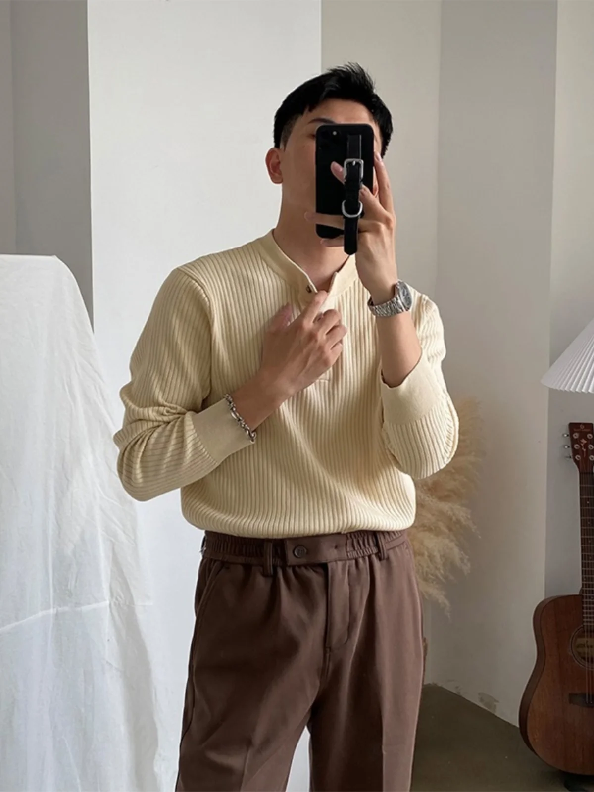 

Fall New Sle Commuter Knitwear Men's Casual Color Simple Korean Version Faionable Base irt round Ne Long Sve