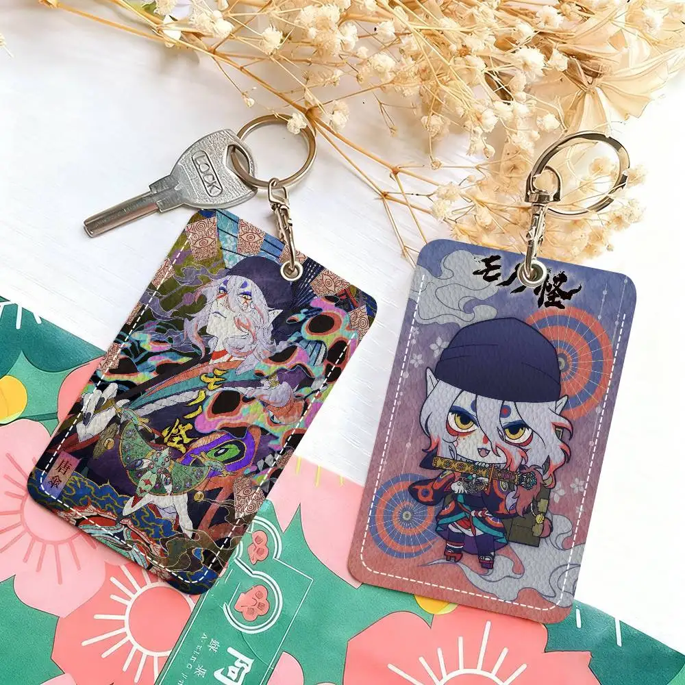 Ukiyo-e Anime Mononoke Kusuriuri  Personalised Leather Card Holder Keychain Fits Bank Subway Bus Cards