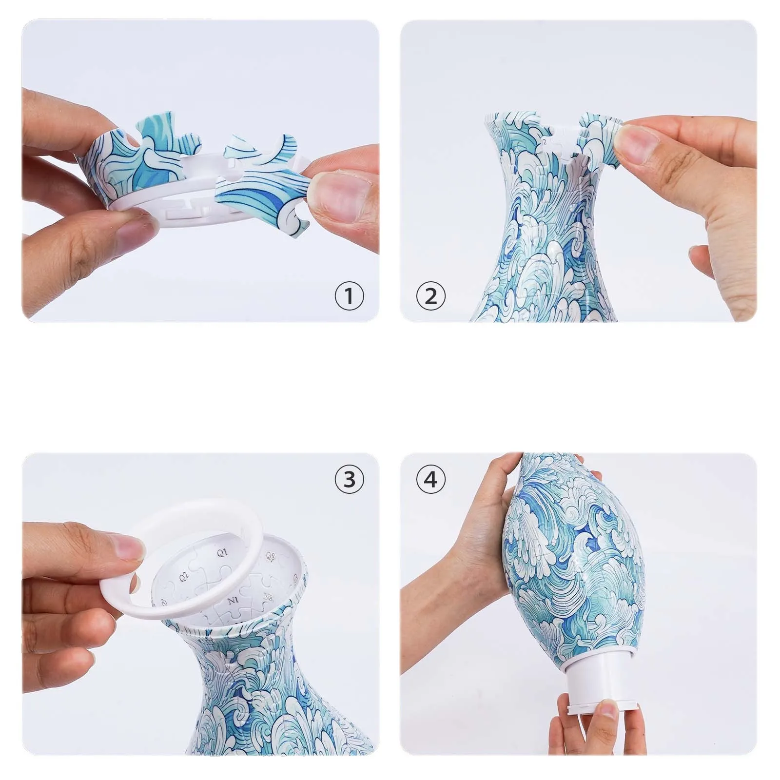 3D Puzzle Vase 160 Pieces DIY Assembly Jigsaw Vase No Glue Required Van Gogh Ocean Wave Pattern Flower Vase DIY Home Decor DIY