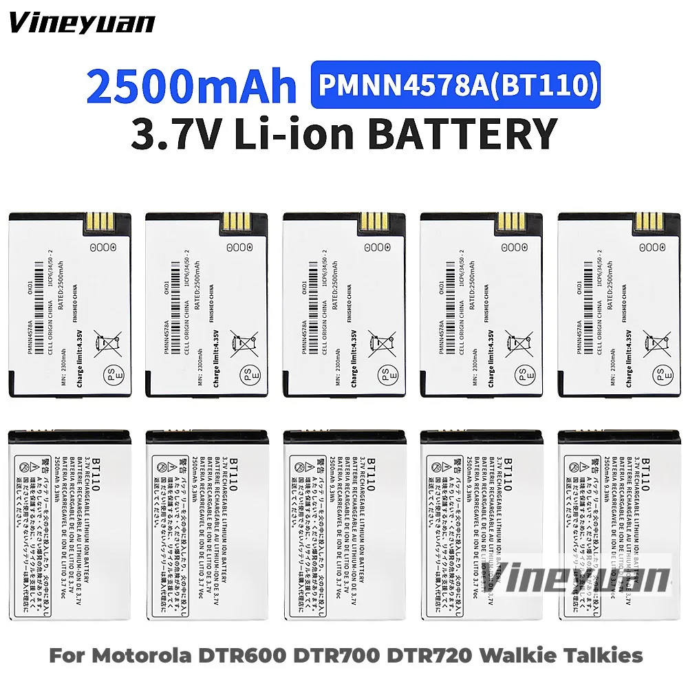 

10PCS BT110 Battery 2500mAh PMNN4578A PMNN4578 Lithium Ion Battery for Motorola DTR600 DTR700 DTR720 TLK100 TLK110 Two Way Radio