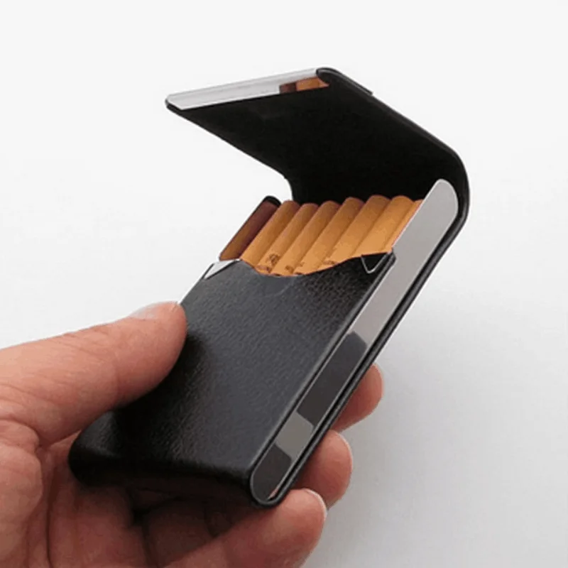 1Pc PU Leather Cigarettes Card Case Classical Metal Cigarette Box Smoking Tobacco Case, also used as a business card holder