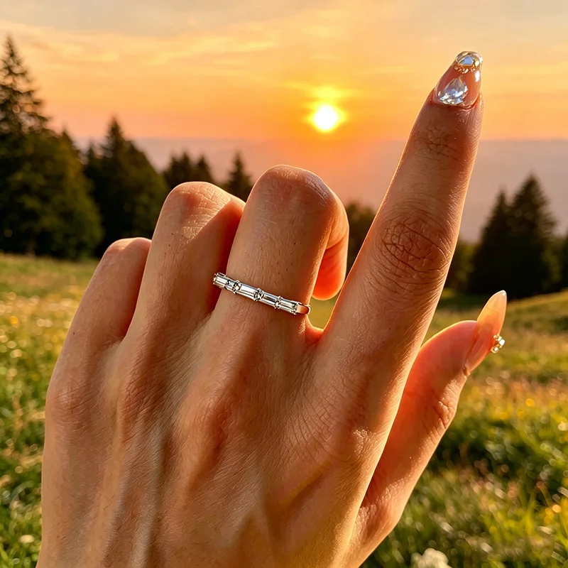 QIBAOKU 2*4mm Emerald Cut Moissanite Rings 5 Gems Female Wedding for Women Match Diamond Real S925 Sterling Silver Jewelry 2026