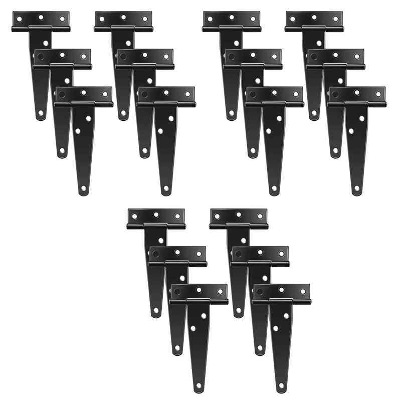 18 PCS 4 Inch T-Strap Hinges Rustic Gate Strap Hinge Rustproof Gate Door Black Hinges For Windows, Fence And Barn Gates