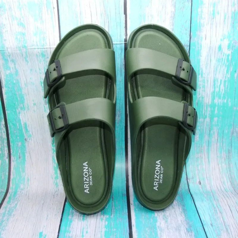 Men's Comfortable Slippers 2023 Summer EVA Beach Casual Anti Slip Fashion Green Labe Double Strape Adjustable Massage Sandals