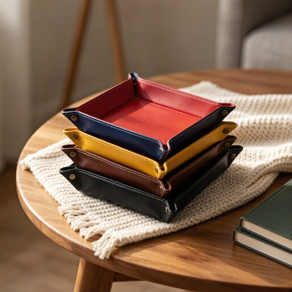 Pu Leather Foldable Modern Rectangle Cosmetic Tray Box Valet Storage Gifts Jewelry Key Desk Organizer Catchall Living Room