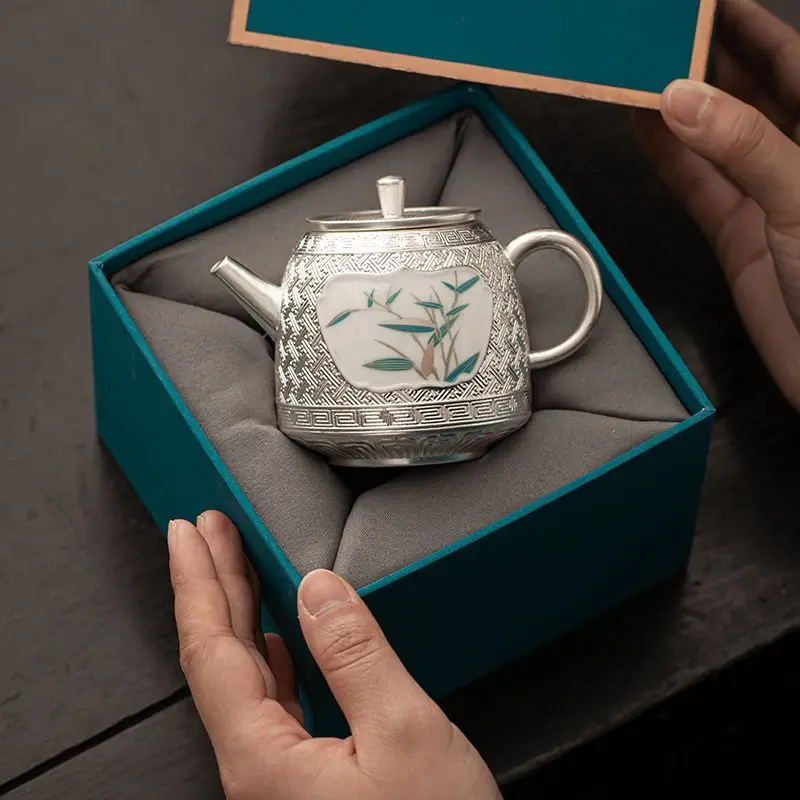 

Керамический серебряный чайник Su's Ceramics с бамбуковым декором, набор для чаепития Кунг-фу от мастера Чжэн Вэньцяна (200 мл) – Нематериальное культурное наследие