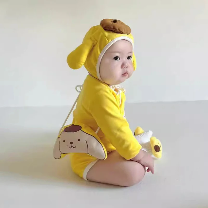 الوليد الطفل الأصفر ارتداءها 3 قطع مجموعة الكلب المطبوعة طفل الفتيات الفتيان لطيف الحيوان رومبير الرضع لطيف جرو هالوين زي