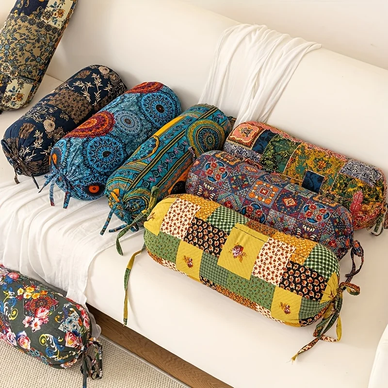 1pc Bohemian Style Cylindrical Pillow with Insert,Decorative Cushion, Back,and Waist Support,Suitable for Bedroom/Sofa/Office