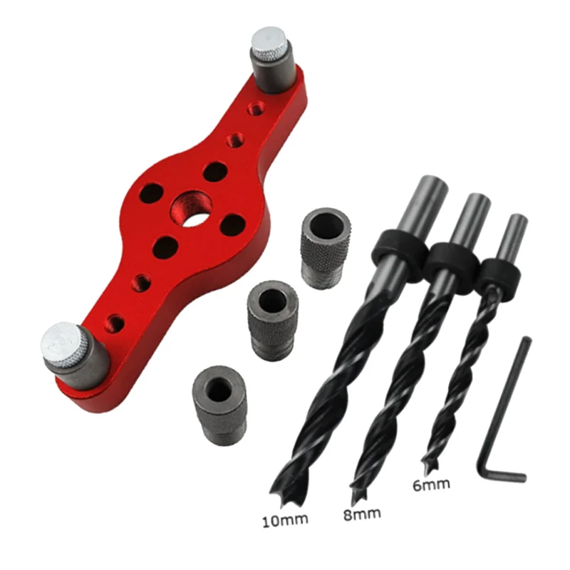 

A83I-Vertical Pocket Hole Jig Drilling Locator Woodworking 6/8/10Mm Wood Dowelling Centering Drill Guide Kit