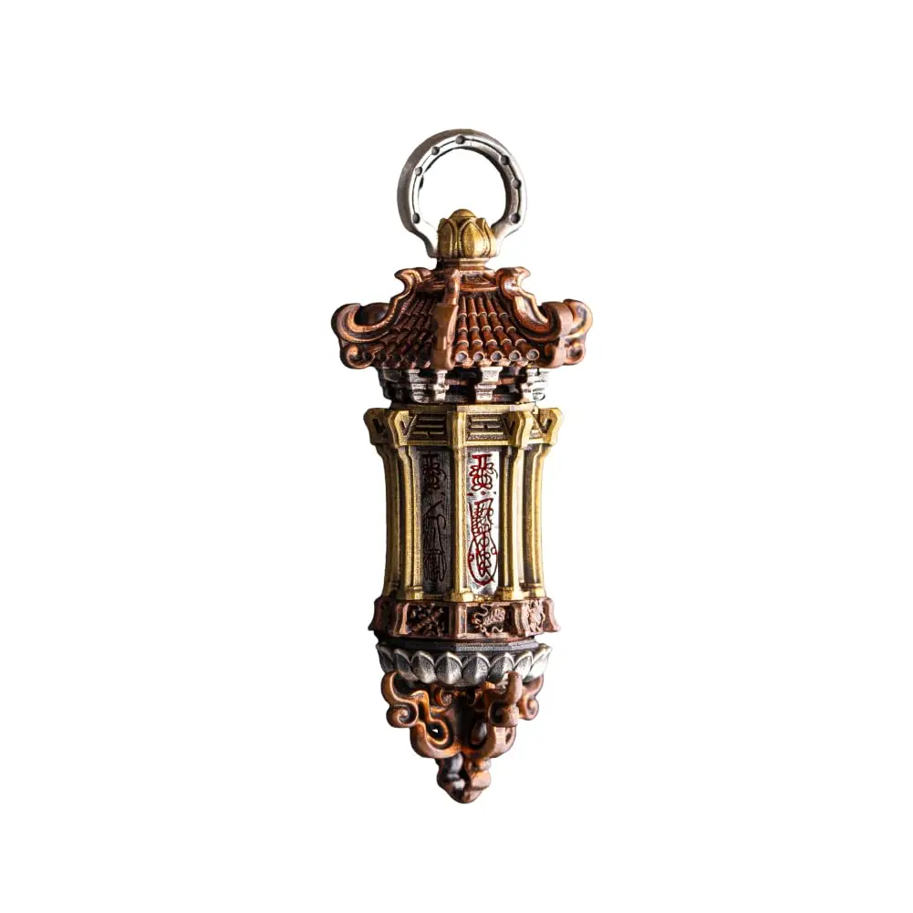 COPPERTIST.WU Rotating Temple of Fortune Pendant for Necklace, 8 Eaves Design, Taoist Wealth Talisman with Lotus Base