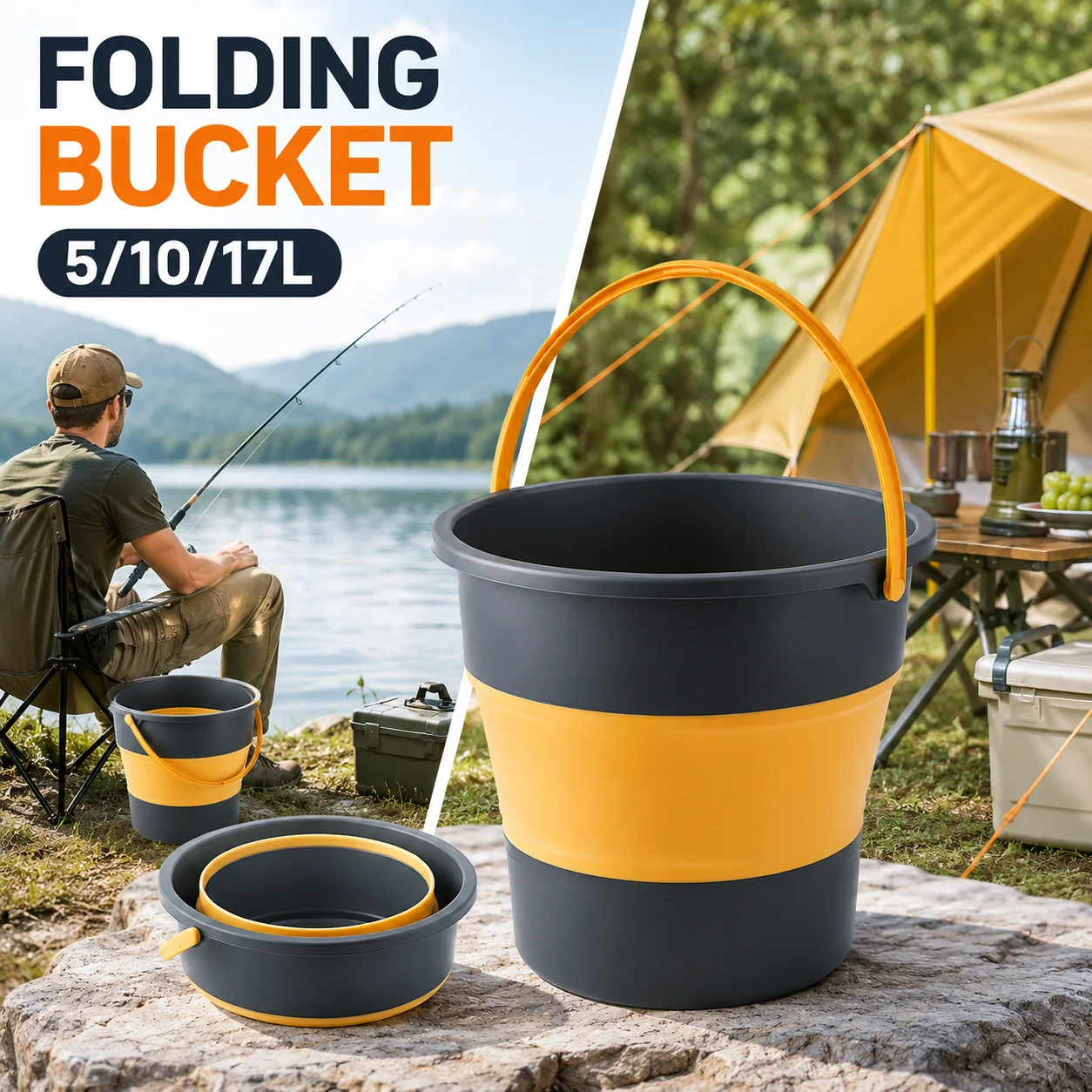 5/10/17L Portable Folding Bucket for Washing Outdoor Thickened Bucket for Car Washing and Fishing Camping Bucket dormitory
