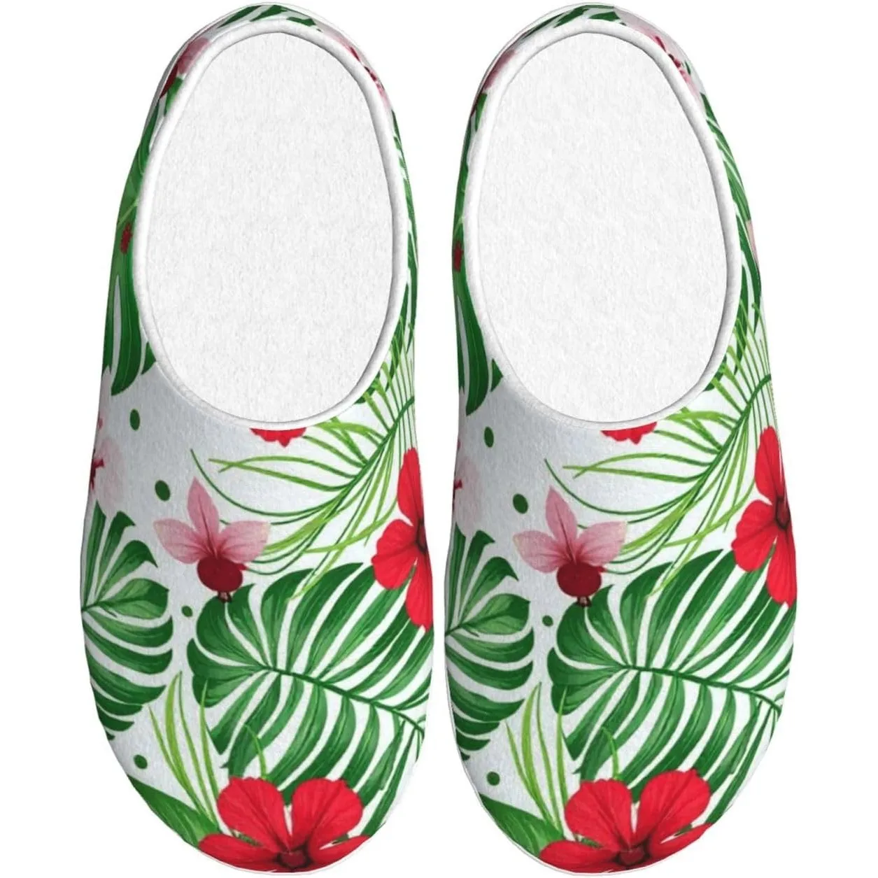 

Green Palm Leaves Women’s Cozy Slippers Soft Cotton Indoor & Outdoor House Slippers With Anti-Slip Sole