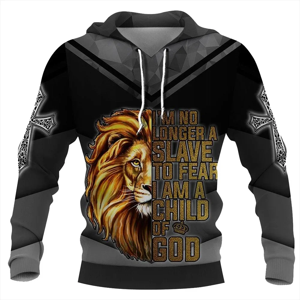 Męska jesienna bluza z kapturem Animal Lions and Jesus elements Printed Pattern Bluza z długim rękawem Trend mody męskiej bluza z kapturem jesień casual hoodie