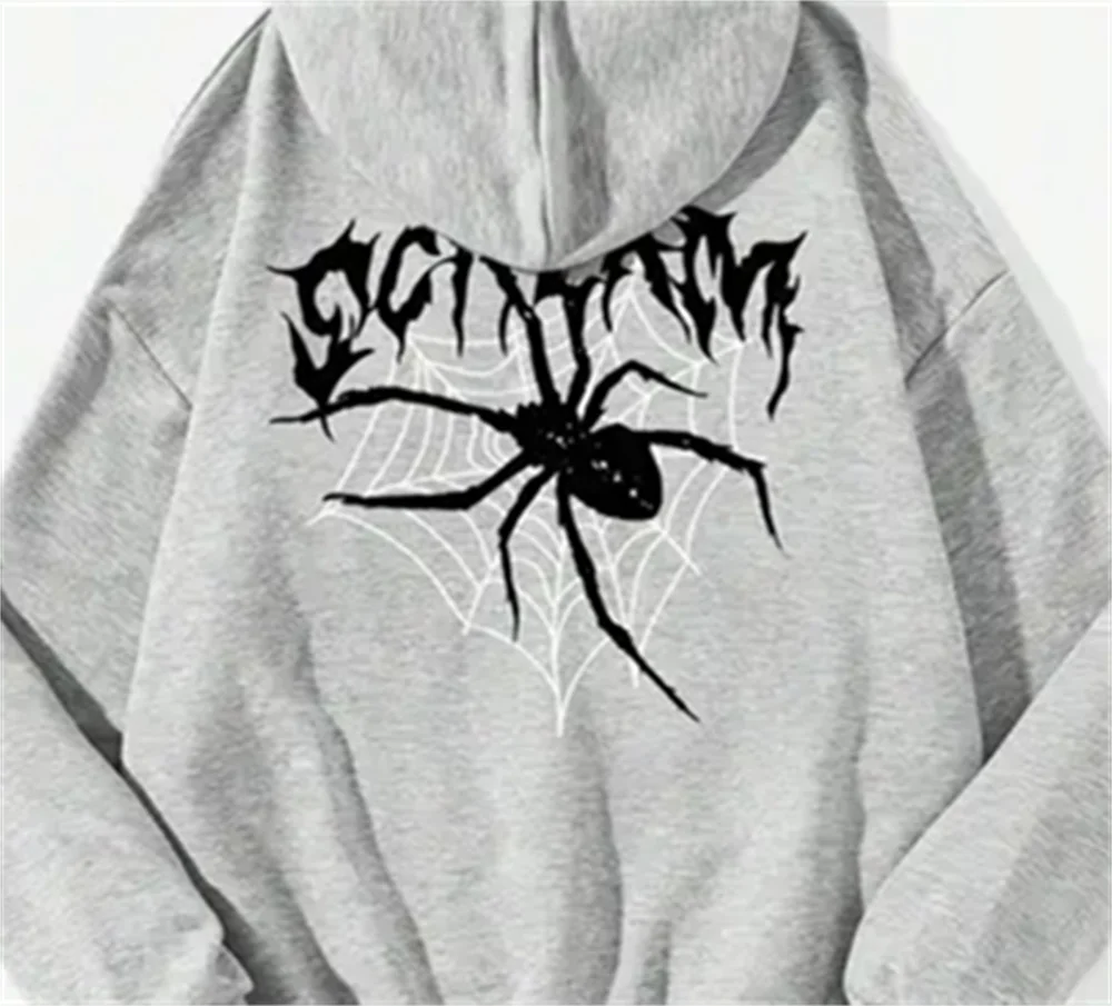 Women\'s hooded sweatshirt oversized and loose spider web print Harajuku style comfortable and fashionable hoodie