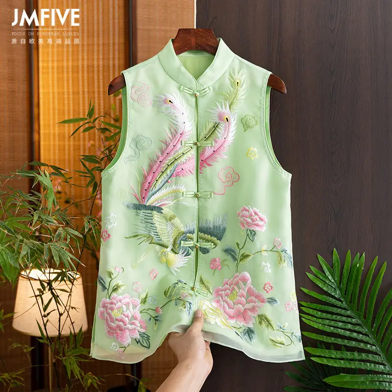 

​​Poetic Revival Phoenix Waistcoat 2025 Spring 3D Silk Embroidery Detachable Mandarin Vest Floral Renewal Asymmetric Layering​​