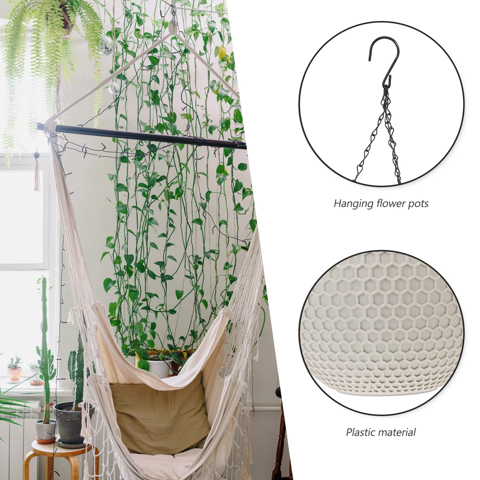 

Hanging Basket Flower Pot 26CM Beige Large Plant Holder Durable Material Balcony Garden Decor Planter