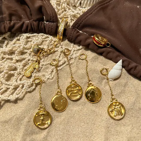 Youthway 12 Zodiac Pendants Bohemia Bikini Buckle Holiday Stainless Steel DIY Accessories Handmade Bikini Buckle Pendant Charms