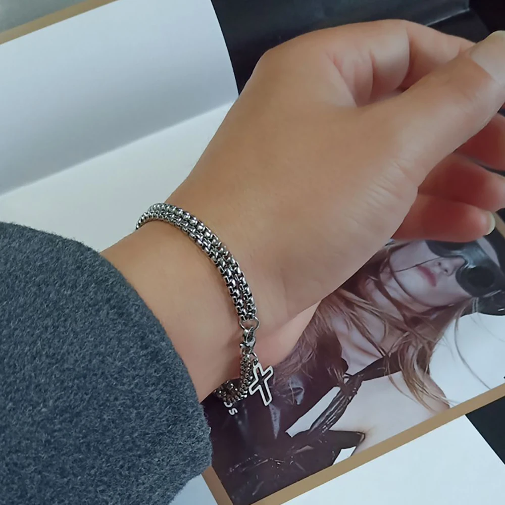 الرجال الموضة سلسلة مزدوجة الصليب الجوف أساور المعصم جراد البحر مخلب المشبك الفولاذ المقاوم للصدأ سوار الهيب هوب الشرير مجوهرات الحفلات